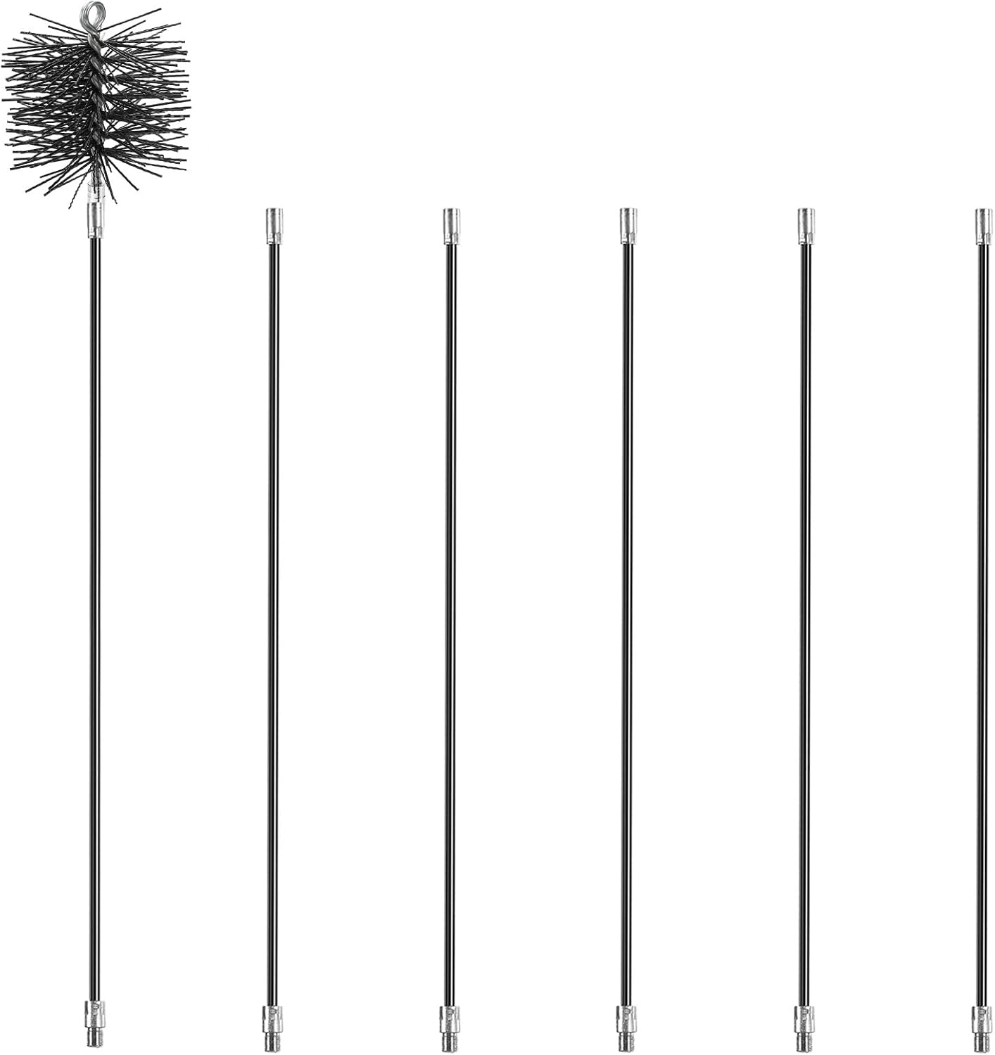 6Pcs 18 FT Total Fiberglass Chimney Rod Kit, 6 Inch Chimney Cleaning Brush 3 FT