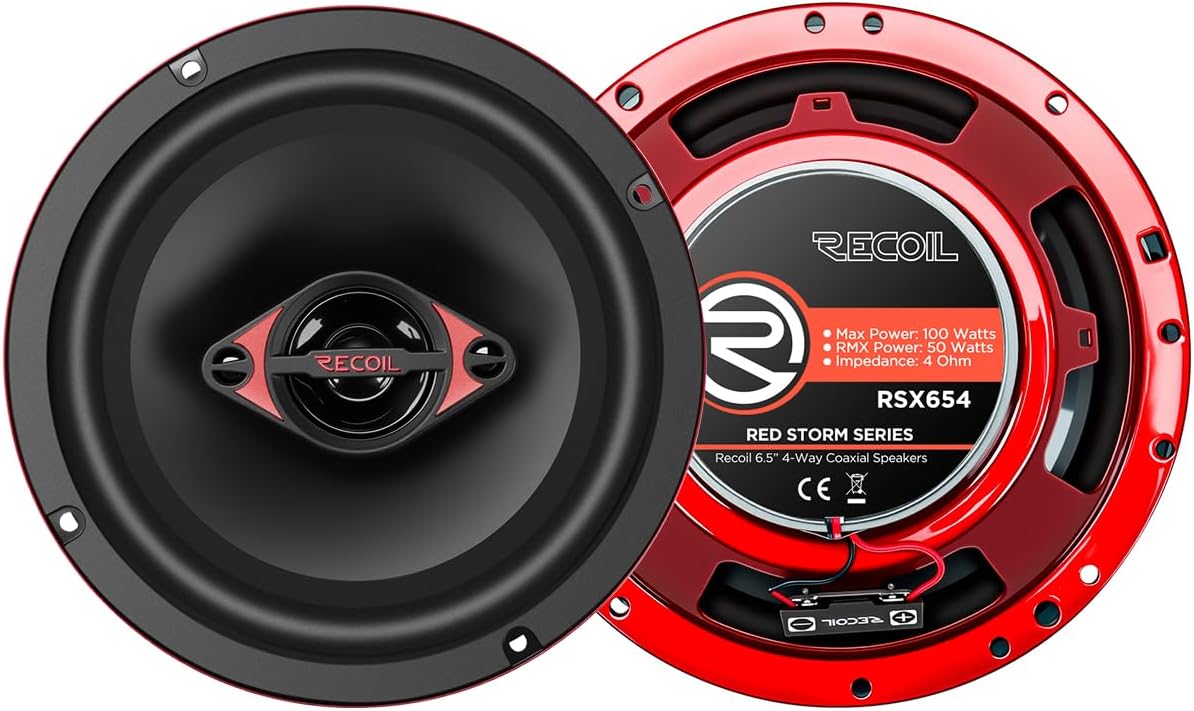 RECOIL RSX654 6.5 Inch 4 Way Coaxial Car Audio Speakers 200W Max Power Pair High-Performance & Balanced Sound with Mylar Midrange