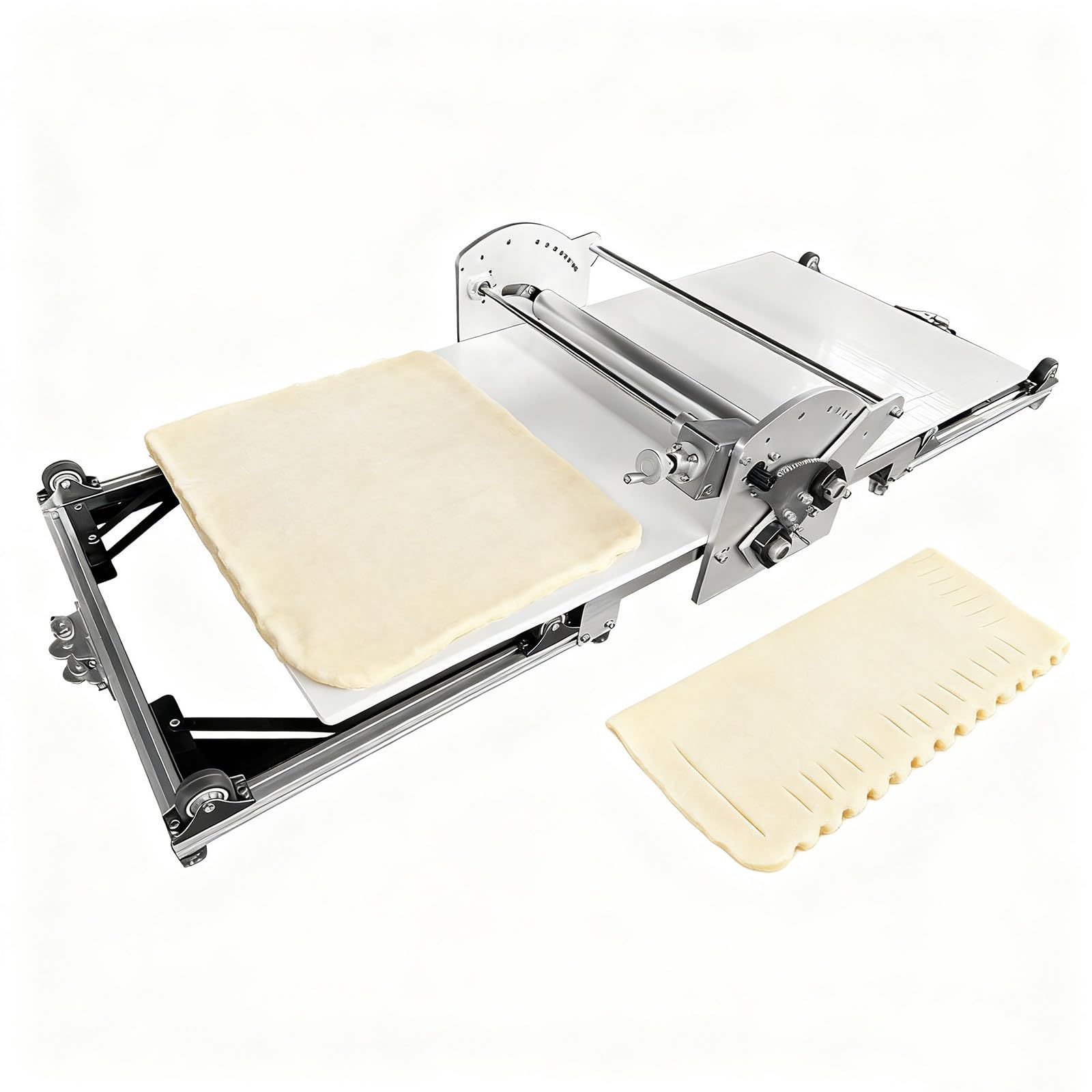 Beachtiful Commercial Electric Dough Sheeter Machine, Laminator, Adjustable Thickness, Foldable Stainless Steel Pastry Roller Spreader, for Bakery