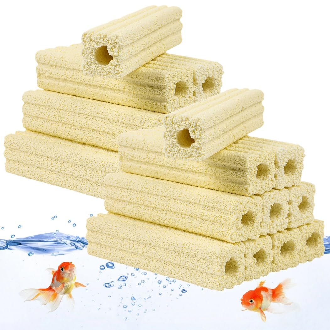 Filtro per acquario da 16,3 cm, 20 blocchi biologici in ceramica per filtri per somma, stagno koi, e contenitori, struttura a fori densi per filtrazione ad alte prestazioni