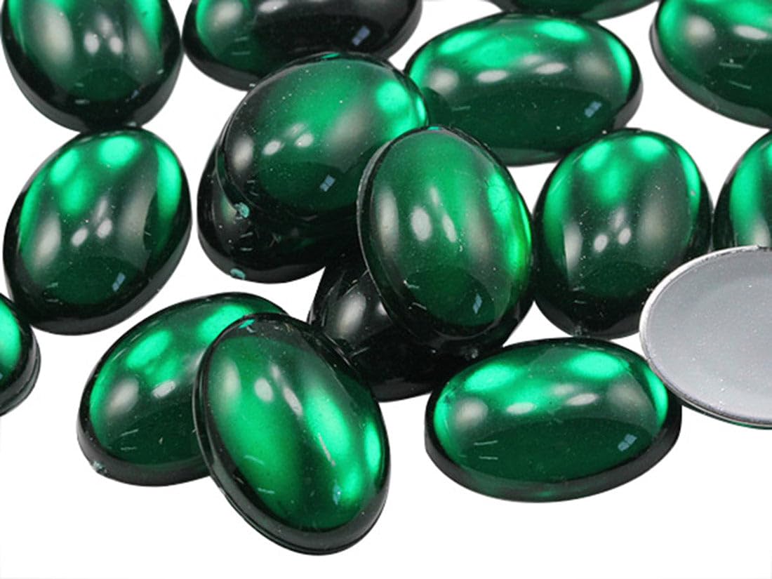 18x13mm Green Emerald .MD Flat Back Oval Acrylic Cabochons Rhinestones Plastic Gems Embellishments for Crafts Costumes