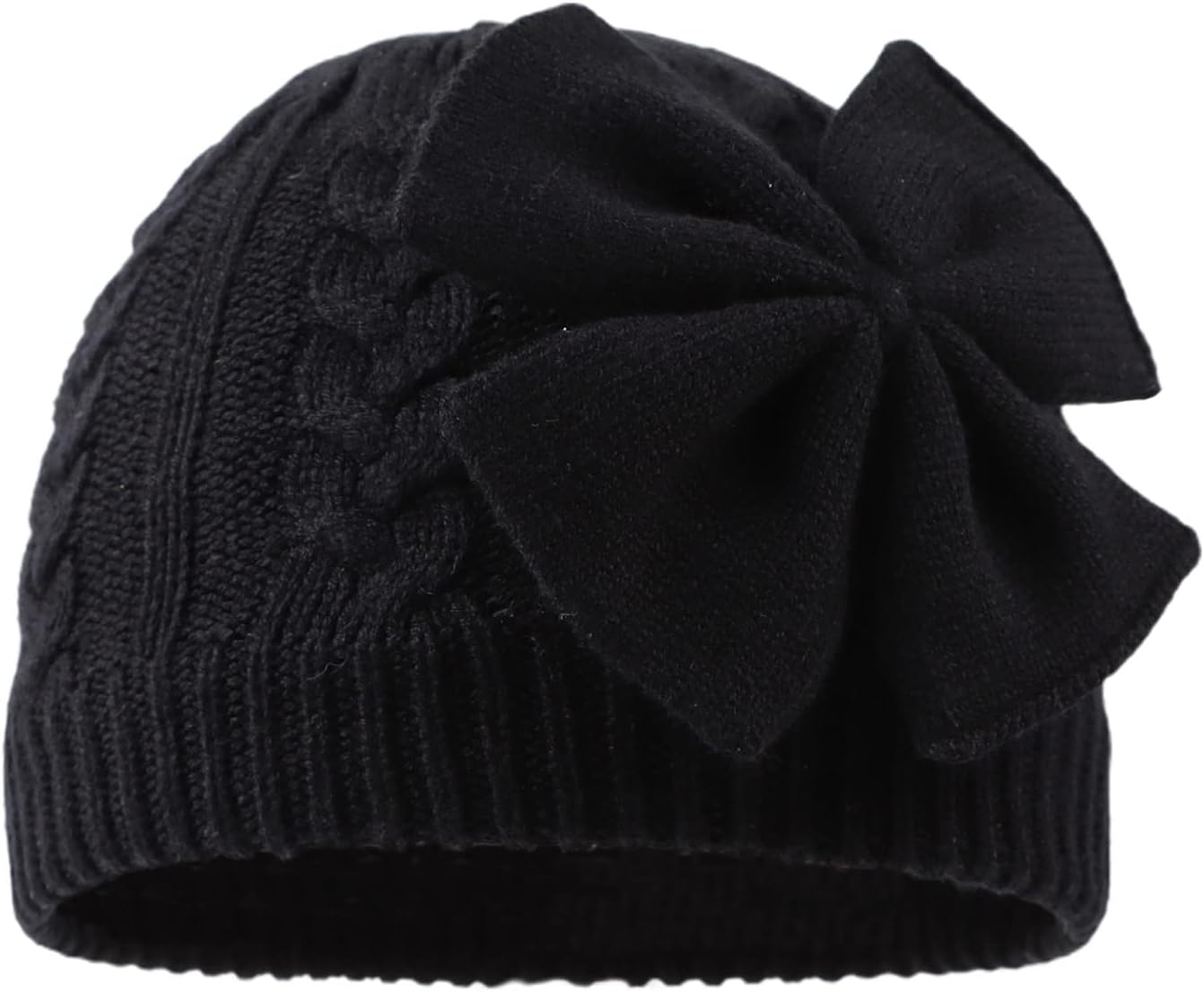 JANGANNSA Winter Warm Knitted Baby Hat for Girls Cotton Lined Infant Toddler Hat Autumn Cute Bow Classic Girls Beanie 0-6Y 2-6 Years Black+white+pink image 2 of 6 B09PDB2DVT