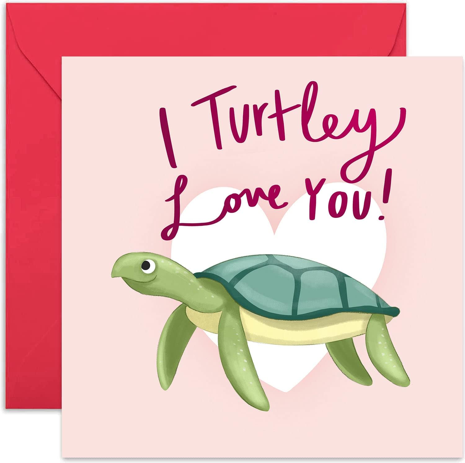 Old English Co. Turtley Love You Anniversary Card - Cute Fun Animal Pun Valentine Greeting Card for Him or Her | For Boyfriend, Girlfriend, Wife,