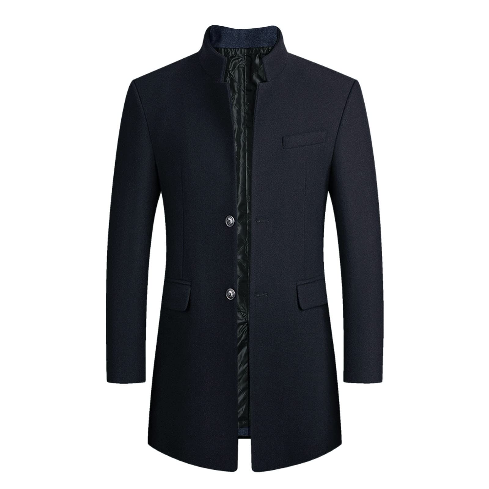 Abrigo de lana y gabardina para hombre | Diseño de longitud media de un solo pecho con cuello alto y tela de lana gruesa | Chaqueta cálida de invierno para un estilo casual elegante, ropa ajustada