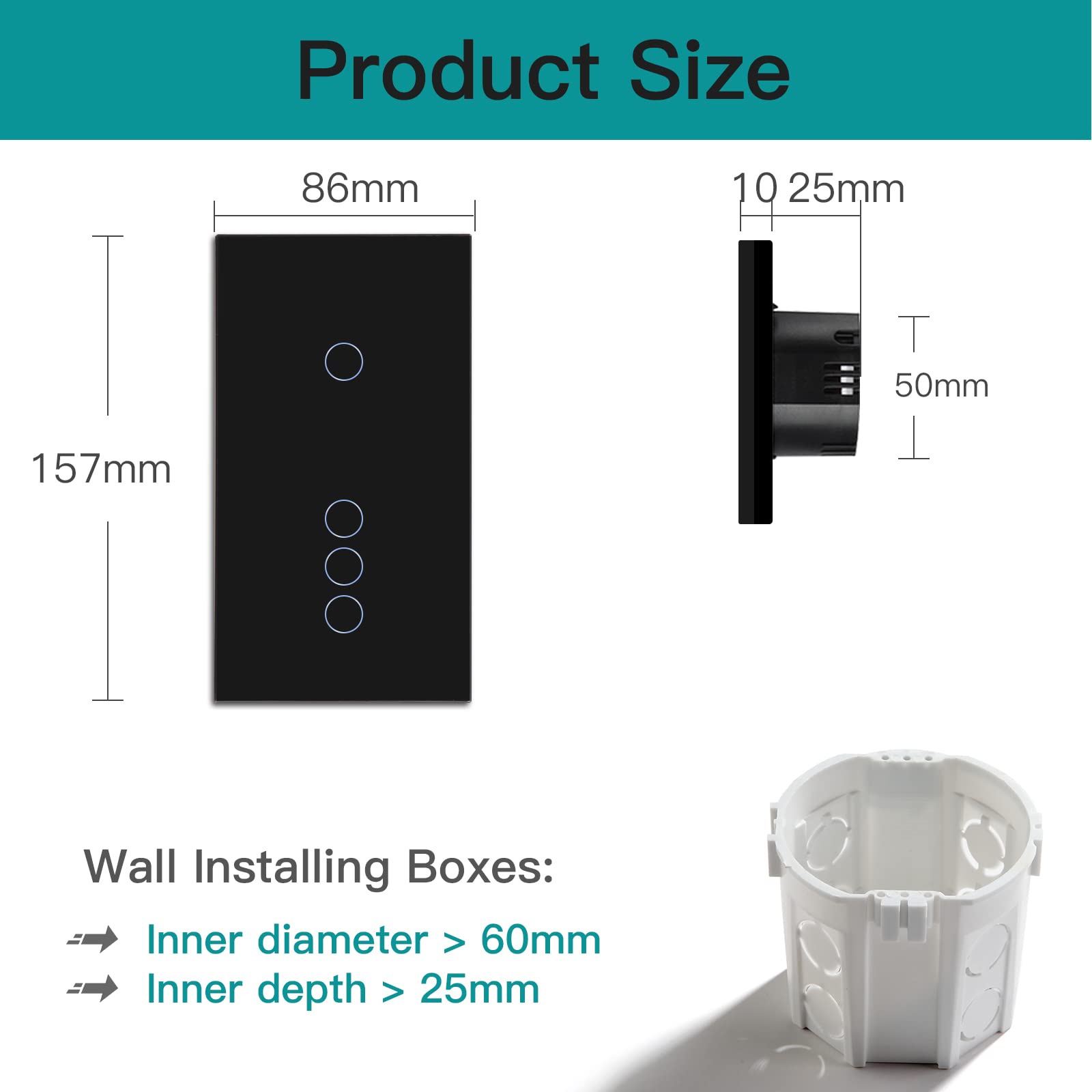 BSEED Interruttore touch WIFI intelligente, doppio interruttore della luce da parete con pannello in vetro compatibile con Alexa/Smart Life/Tuya (non necessita di cavo neutro) 1 Gang + 3 Gang 1 via