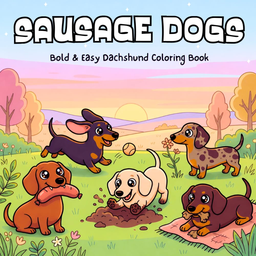 Sausage Dogs: Bold & Easy Coloring Book: Simple and Cute Wiener Dog Coloring Pages for Adults, Teens, and Seniors; Relaxing Large Print Designs for Dog Lovers (Bold & Easy Dachshunds Coloring Books)