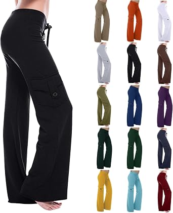 Women Cargo Yoga Pants with Pockets Stretchy Bootcut Dress Pants High Waisted Wide Leg Trousers Fashion Streetwear