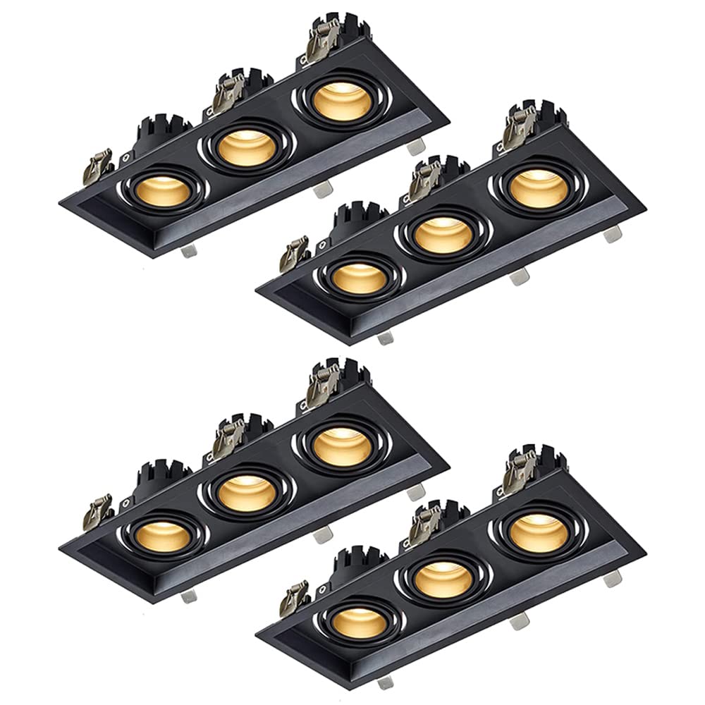 3-głowicowe czarne wpuszczane lampy sufitowe 3 x 5 W 3 x 7 W 3 x 10 W wpuszczane oświetlenie LED z wieloma gimbalami do korytarza, kwadratowa lampa panelowa płaska, 3 x 7 W, 4000 K