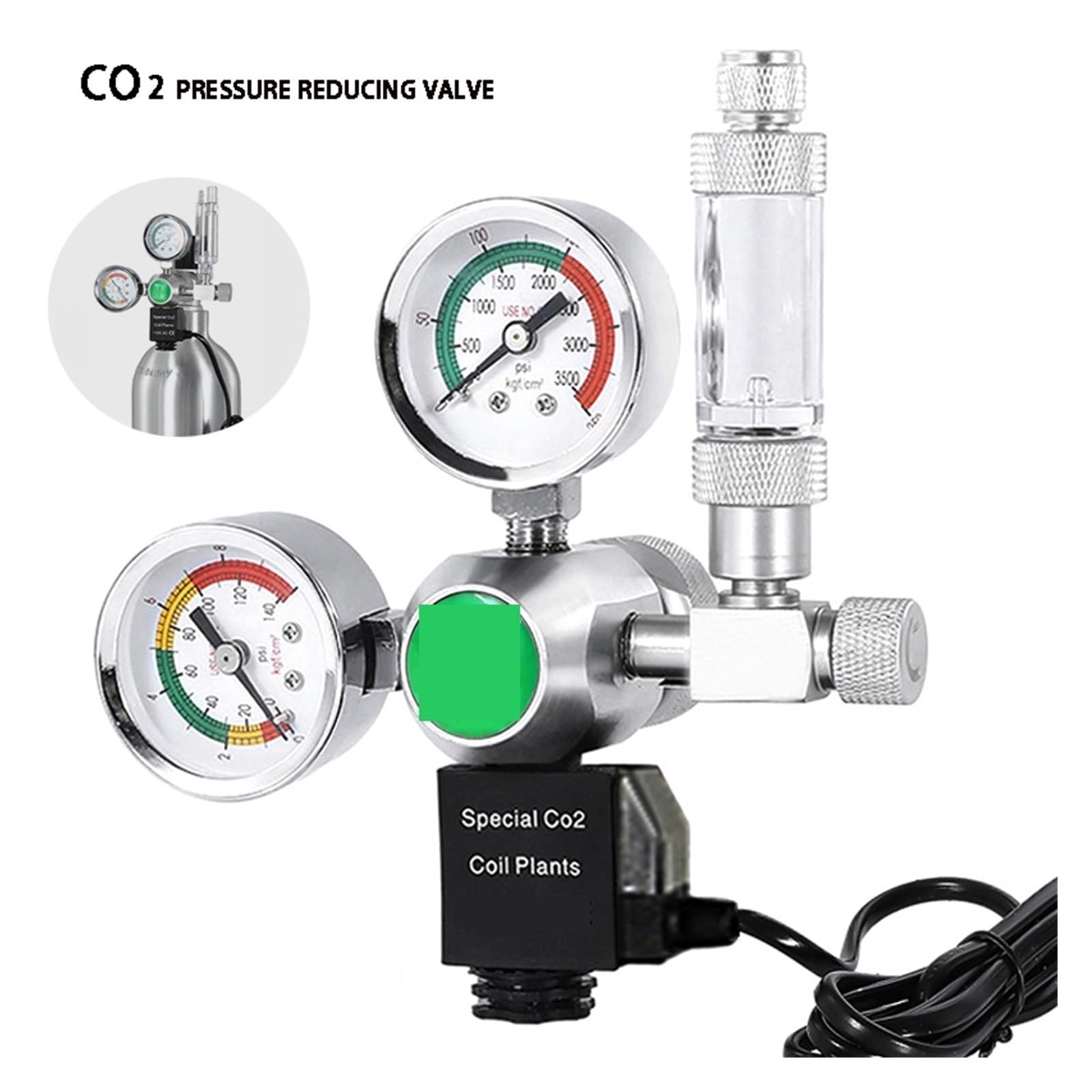 Reduktor ciśnienia CO2, Akwarium DIYCO2 Elektromagnes Licznik bąbelków System kontroli CO2 Reakcja Wodoodporny zbiornik na ryby Zawór redukcyjny ciśnienia CO2(ZR01-14,G3-4)