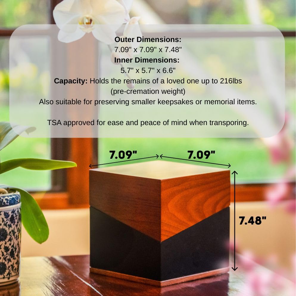 Image of Large Urn for Human Ashes Adult, Walnut Wood Cremation Urn with Velvet Bag