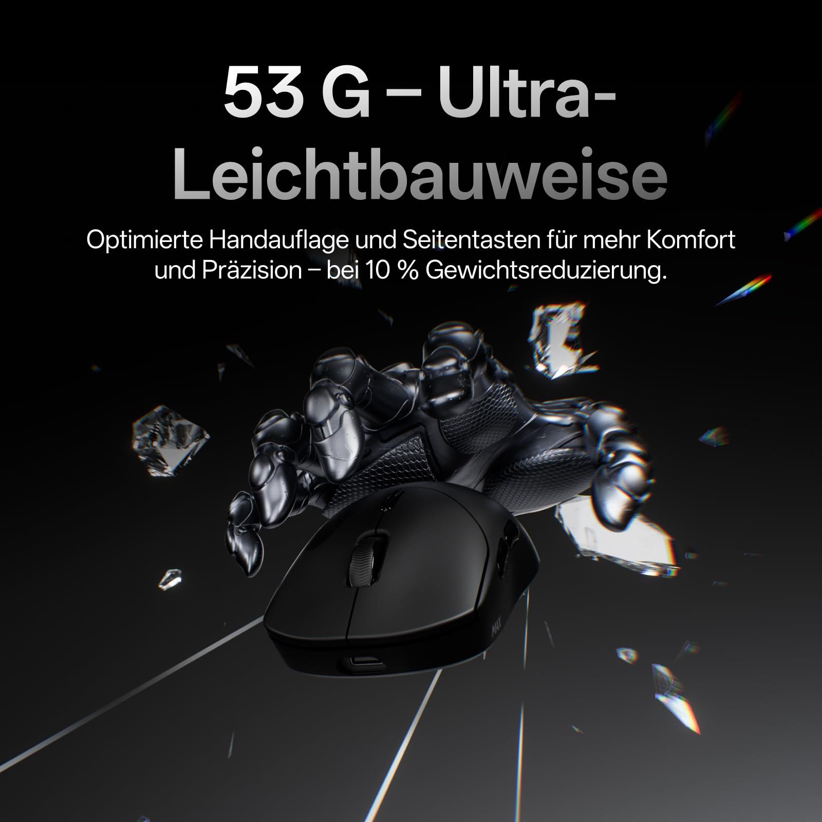 Rapoo VT2 MAX Kabellose Gaming-Maus 53g Ultraleicht PAW3950 30K DPI 8000Hz Abfragerate 750h Akku Schwarz