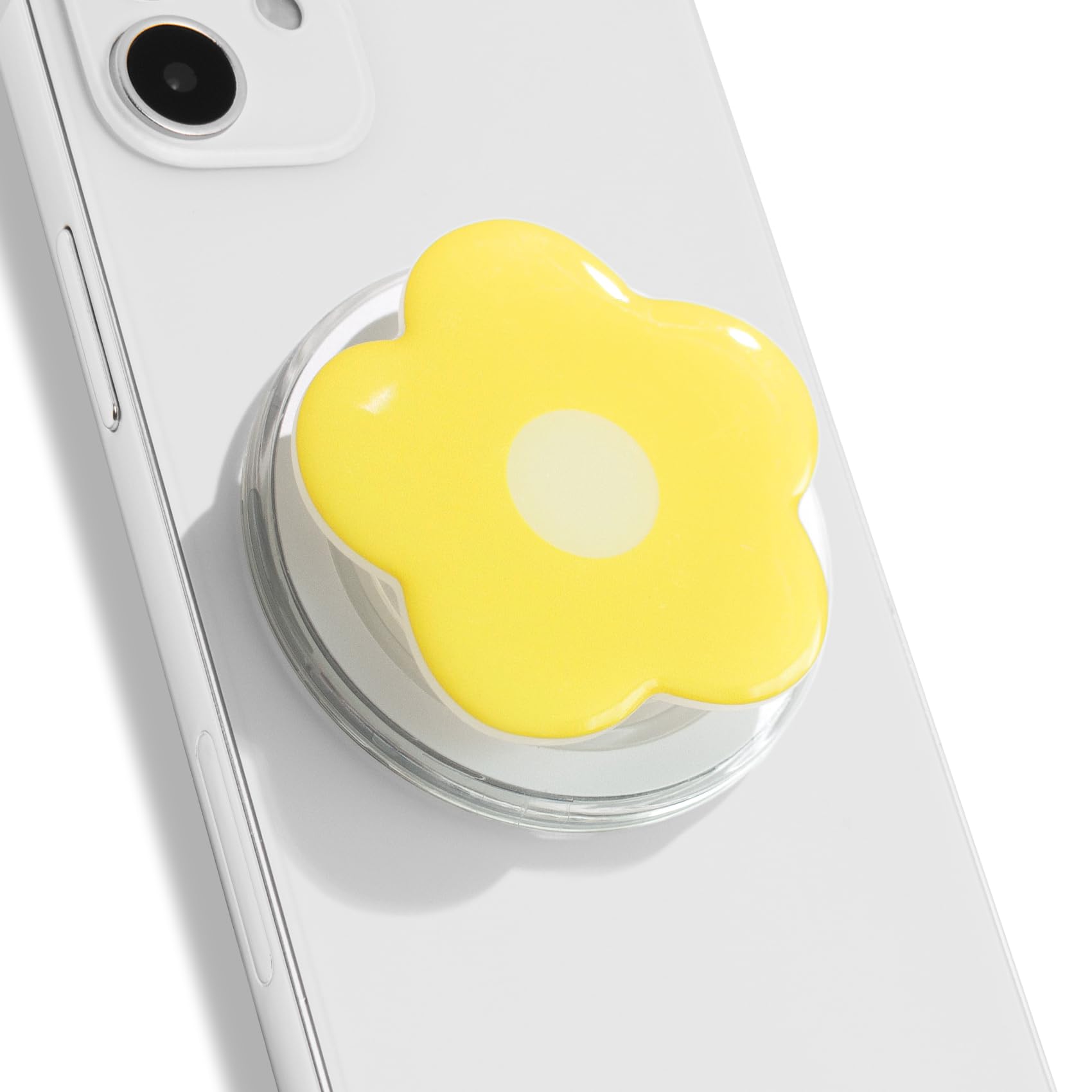 OnTheGrip Compatible with Magsafe Magnetic Cute Solid Color Daisy Flower Design Collapsible Mobile Phone Grip Stand Holder for Smartphone Tablet Cell Phone Accessory (Yellow)