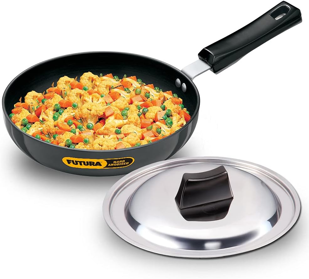 Hawkins Futura Hard Anodised Round Frying Pan With Lid, 22cm Black, 22 CM