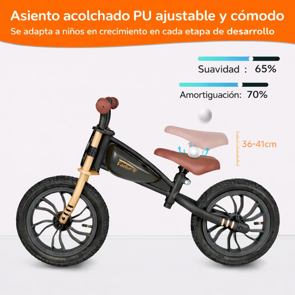 QPLAY Bicicleta sin Pedales Niño 3 Años Feduro Rojo, Bici Equilibrio Infantil 12 Pulgadas, Cuadro Estilo Moto, Ruedas de Aire, Asiento Ajustable, Juguetes Niños 2 y 3 Años