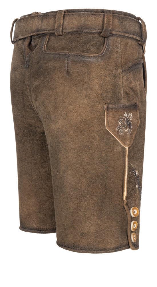 Nübler Kinder Lederhose Edgar Braun - Kurze Trachtenhose im Landhaustil - Hochwertige Verarbeitung mit Stickerei und Brotzeitfalte