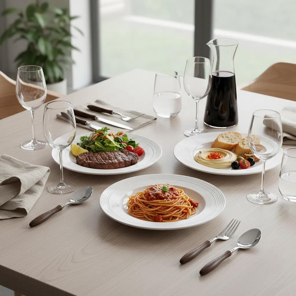 Elegance Premium 7-Piece Flatware Set, Stainless Steel Silverware with Dark Wood Handles, Modern Dining Utensils Collection with Dinner Knife, Spoons and Forks