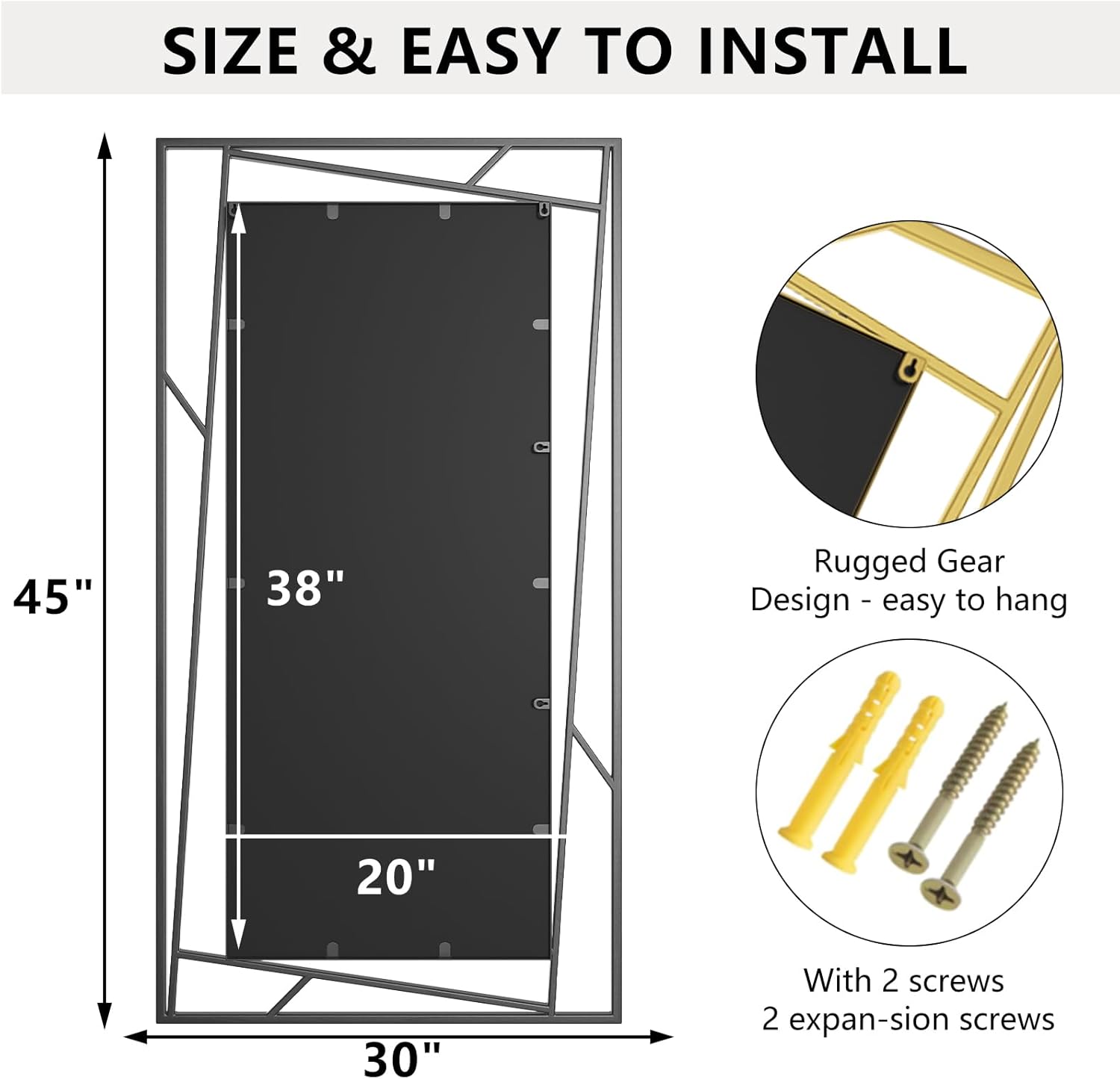 Rectangular Wall Mirror, 45''X30'' Matte Black Metal Framed Farmhouse Bathroom Mirrors for Bedroom Entryway Living Room, Hang Horizontally or Vertically