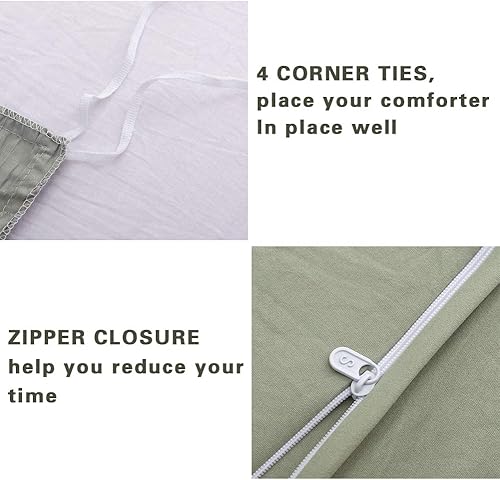 Miniatura 4 de AveLom - Funda de edredón verde tamaño Queen (90 x 90 pulgadas), 3 piezas (1 funda de edredón, 2 fundas de almohada), microfibra lavada ultra suave
