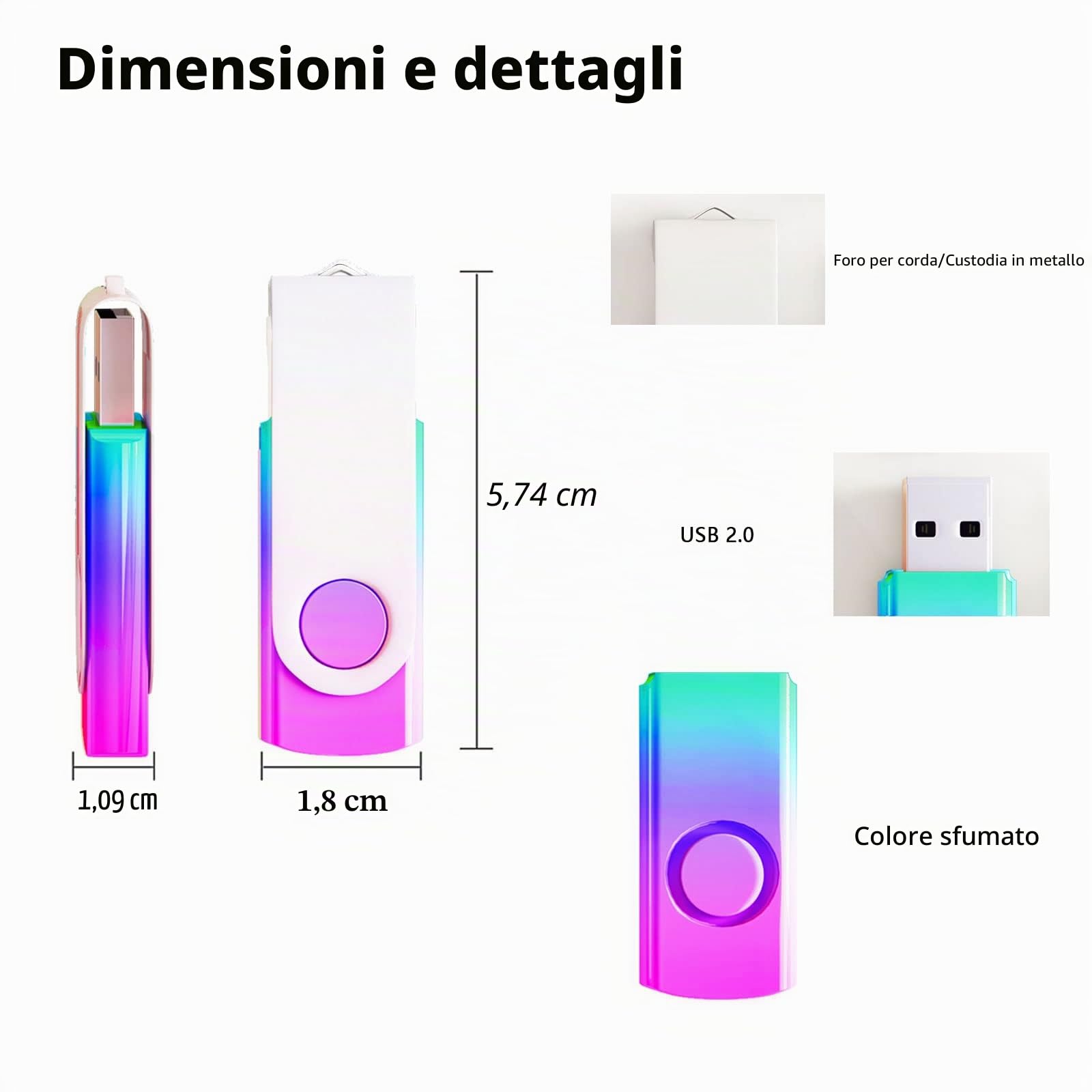 8GB 10 Pack USB Flash Drive Colore sfumato USB 2.0 Memory Stick all'ingrosso Girevole Design Thumb Drive per l'archiviazione dei dati