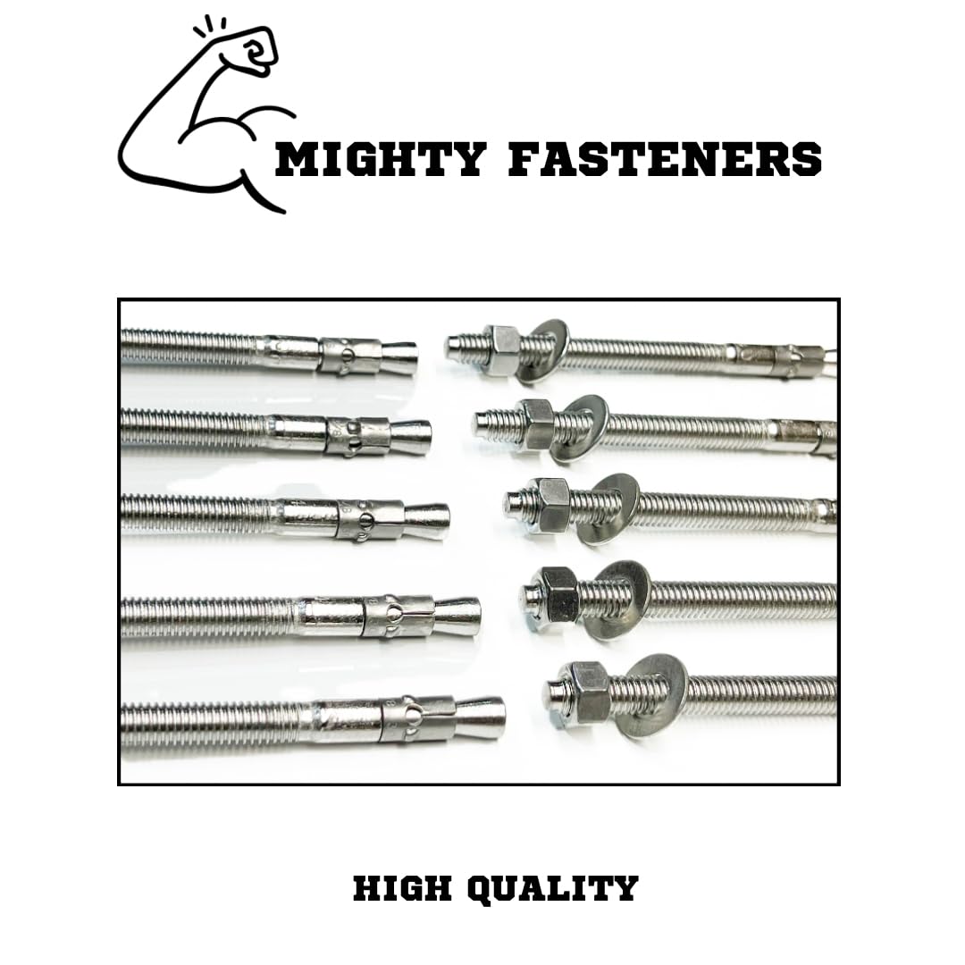 MIGHTY FASTENERS Tasselli a cuneo, 9,5 x 12,7 cm, in acciaio inossidabile 304, resistenti bulloni di espansione per calcestruzzo e muratura, prestazioni antiruggine, durevoli, confezione da 10