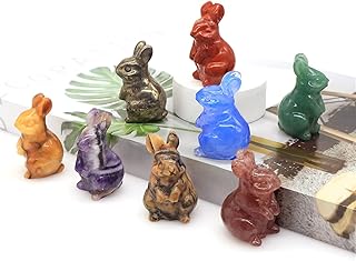 Piedra de Cristal Natural Estatuilla de conejo de 2 piezas, piedra Natural y cristales, cuarzo rosa, estatua de animales tallada, artesanía de piedras preciosas, regalo, decoración del hogar ( Color :