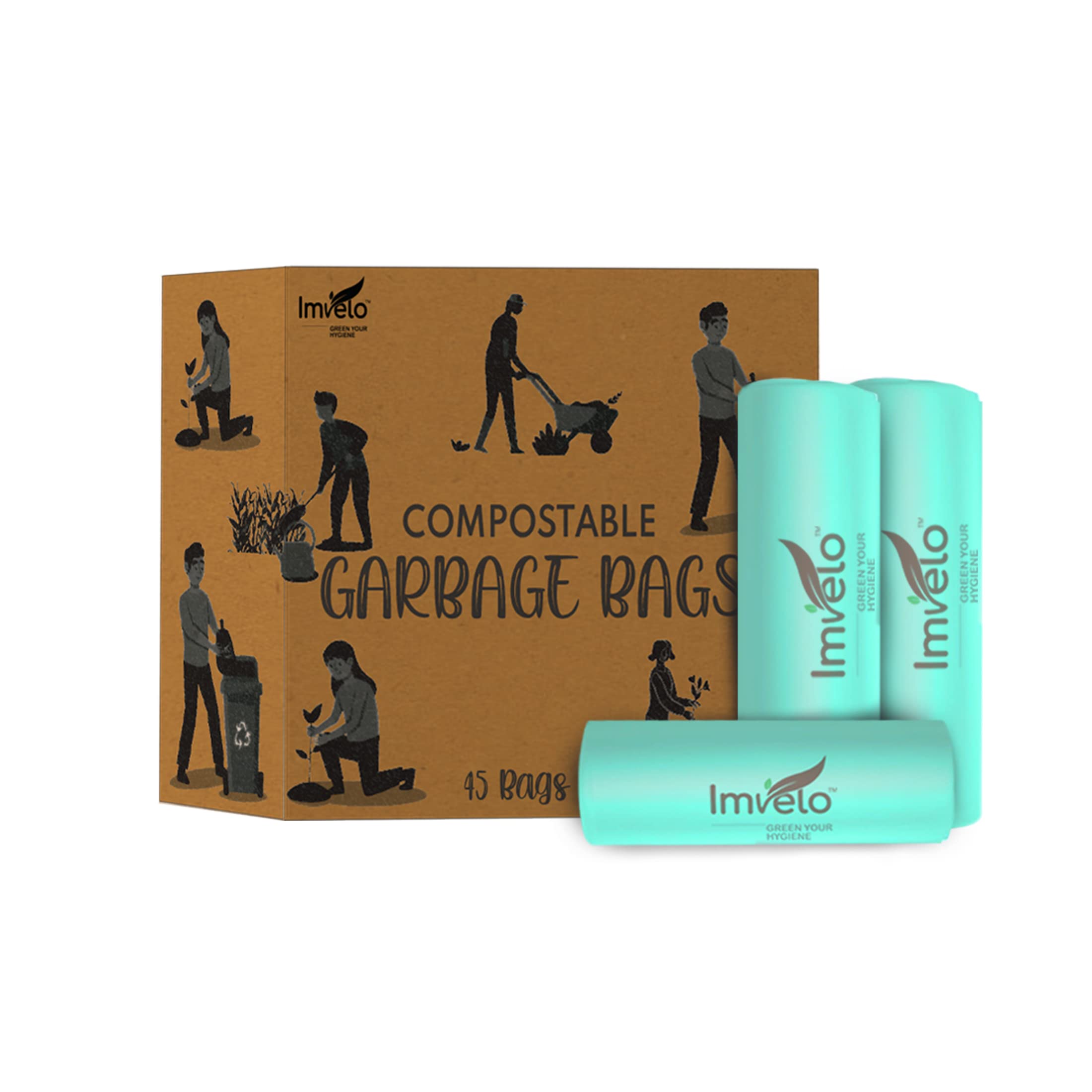 Buy Imvelo 100 Compostable Garbage Bags for Dustbin 45 Pcs 3 Rolls