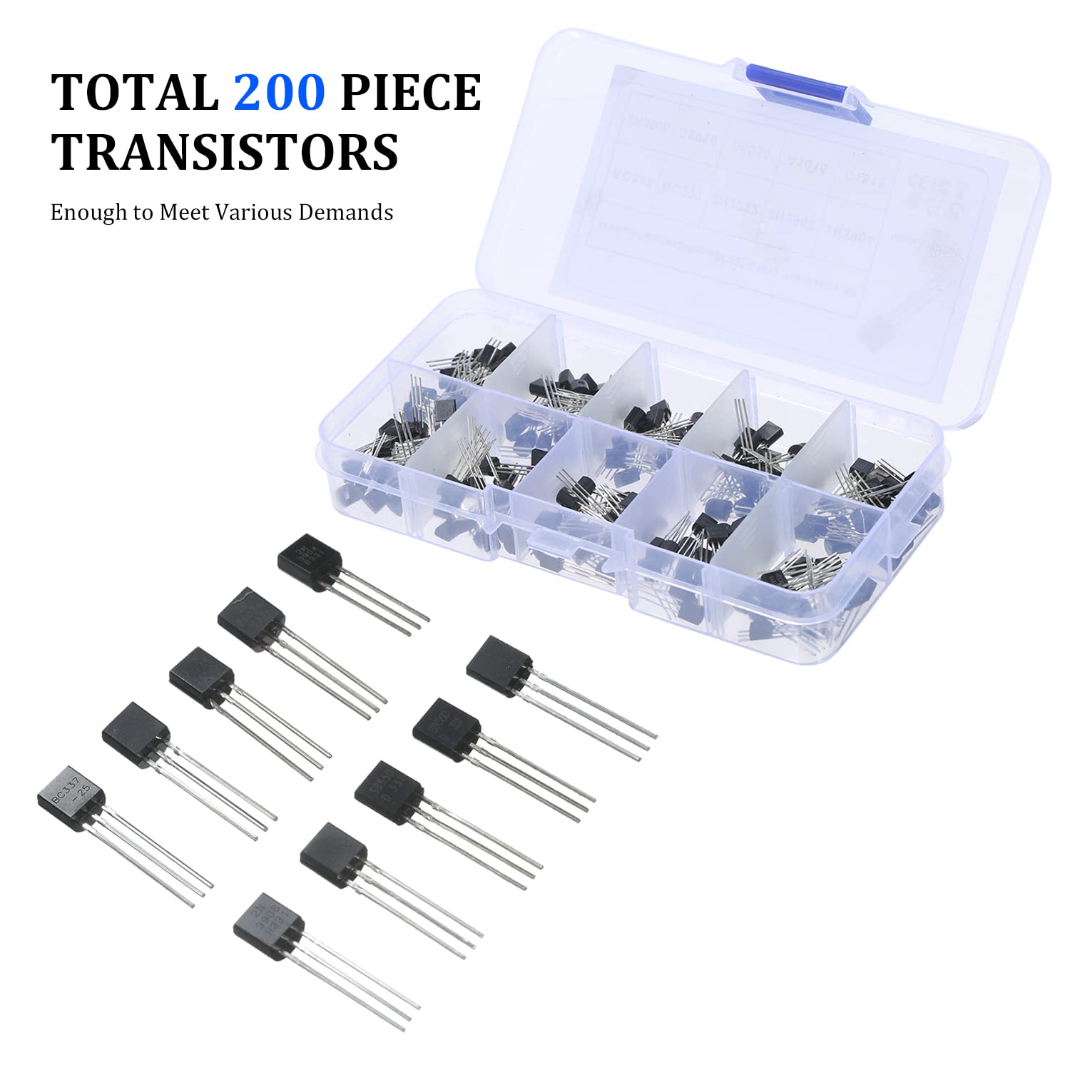 Kit di 200 transistor di potenza NPN PNP BC337 BC327 2N2222 2N2907 2N3904 2N3906 S8050 S8550 A1015 C1815 per progetti elettronici fai da te riparazione veicoli