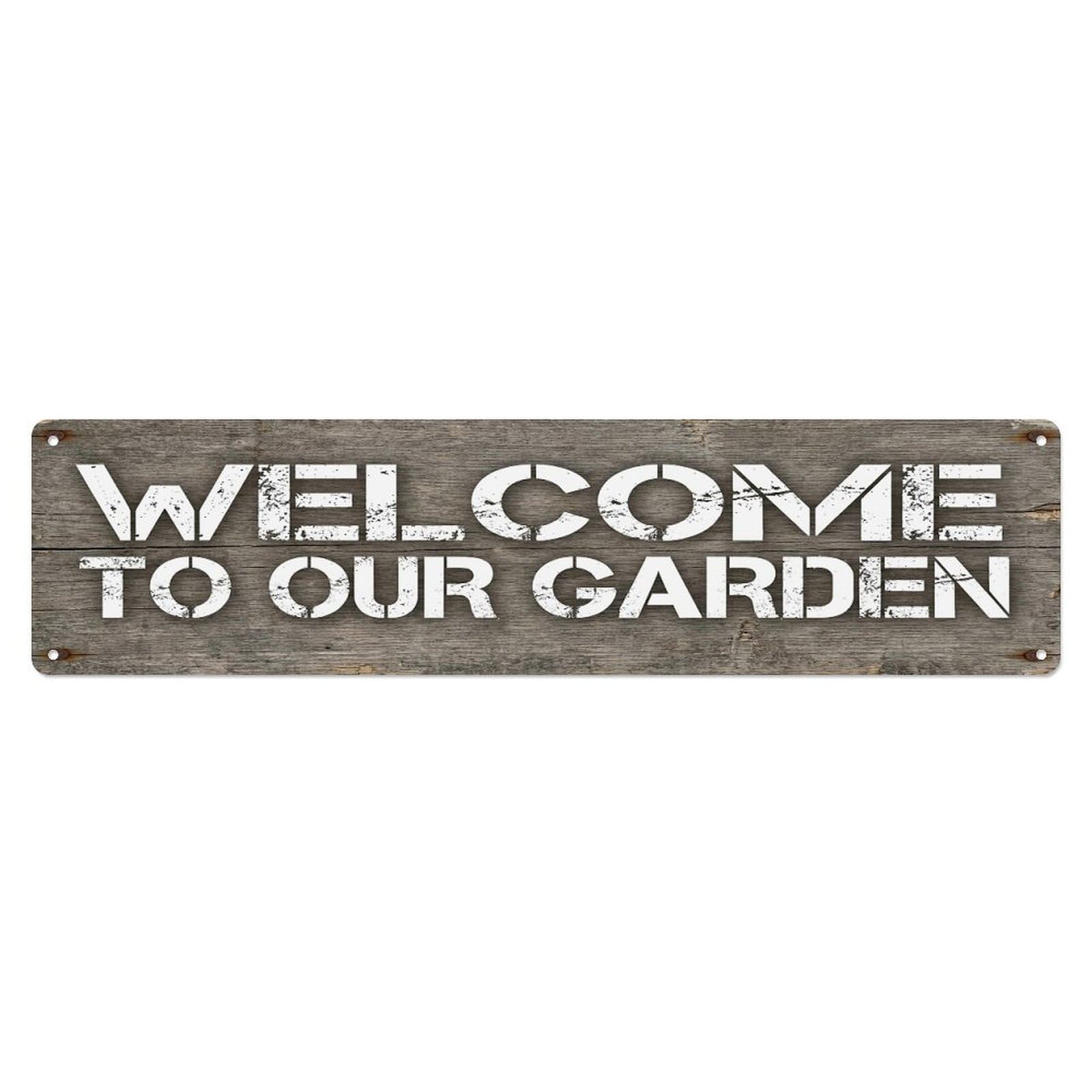 Vintage Welcome to Our Garden Reclaimed Wood Metal Tin Sign