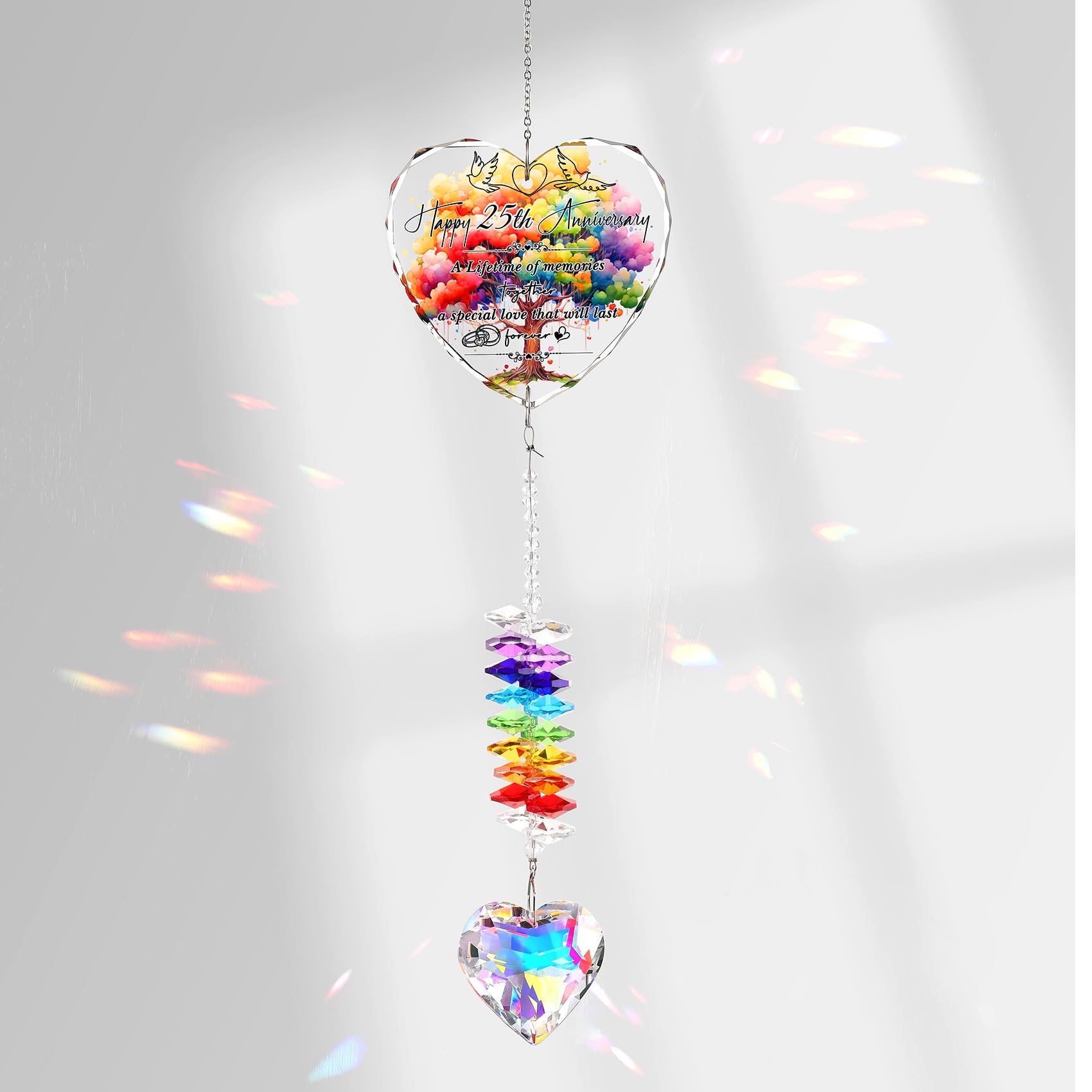 25th Anniversary Suncatcher Gifts for Couples, Wife, 25 Years of Marriage Crystal Hanging Heart Rainbow Maker Keepsake Home Garden Decor