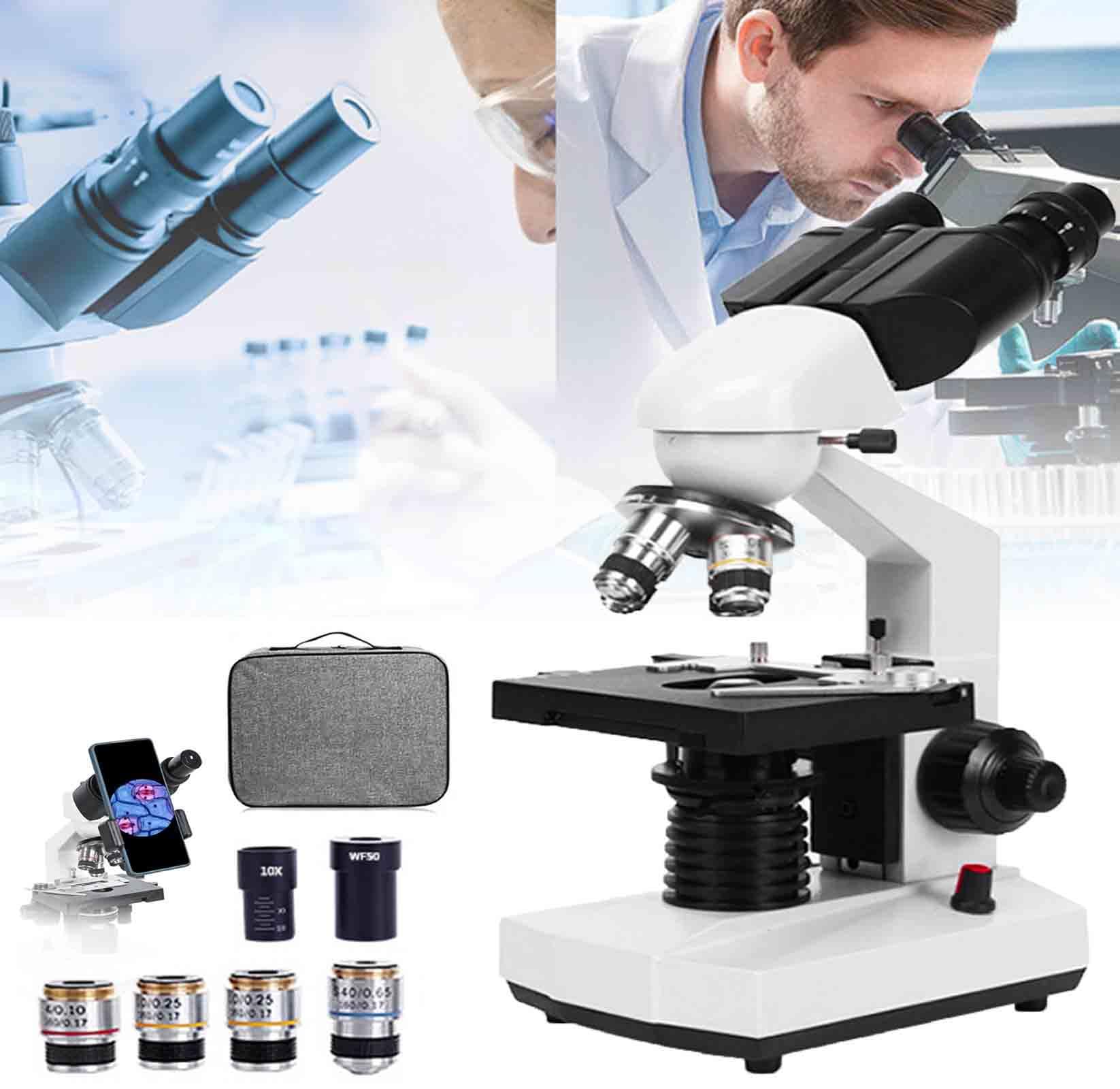 Binocular Compound Microscope, 30000X-70000X Magnification, Binocular Microscope for Adults with LED Illumination, with Phone Holder & Microscope Slides, for Kids Students Adults,70000X