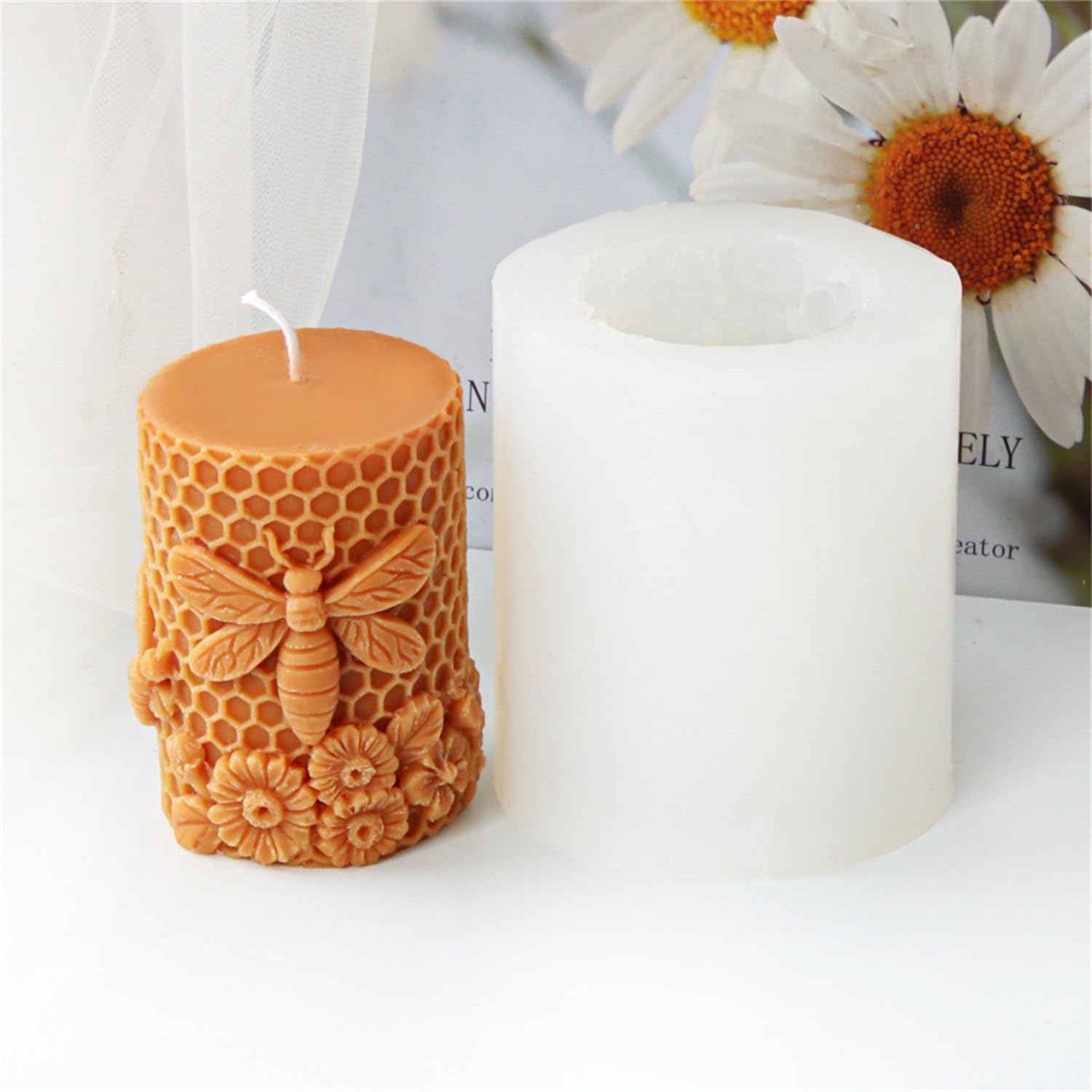 Stampo per Candela in Silicone a Nido d'Ape, Forma 3D per Candele di Cera d'Api e Sapone (B)