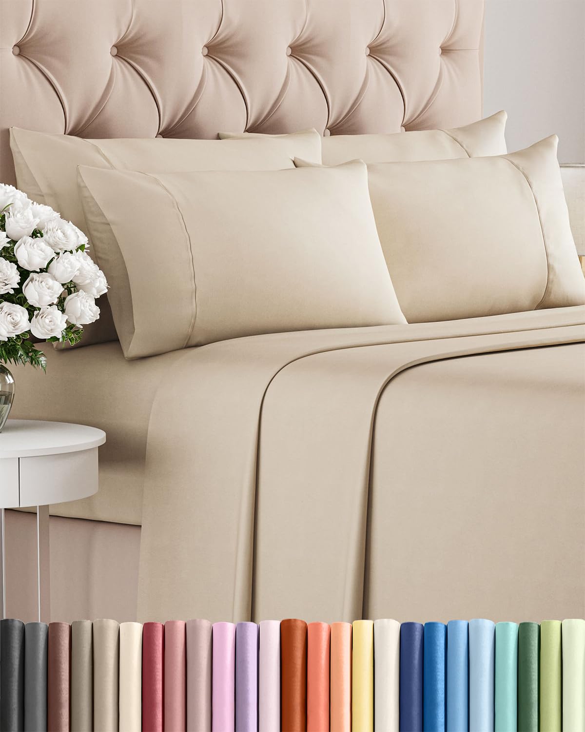 King 6 Piece Sheet Set - Comfy Breathable & Cooling - Ultra Soft Hotel Luxury Bedding Set with 8-16 Inch Deep Pockets - 1 Flat & 1 Fitted Sheet & 4