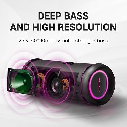 Miniatura 6 de Portable Speaker, Wireless Bluetooth Speaker, IPX7 Waterproof, 25W Loud Stereo Sound, Bassboom Technology, Built-in Mic, 16H Playtime with Lights