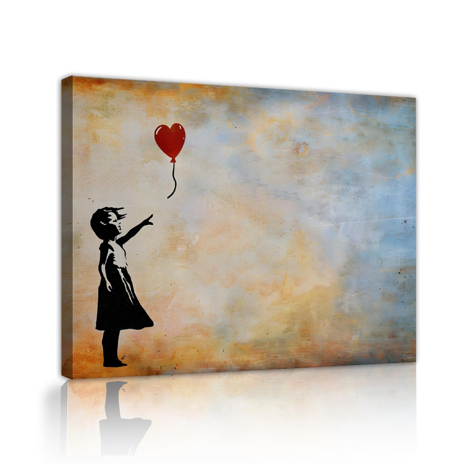 YUNART Vintage Graffiti Art Poster Stampa su Tela Moderna Pop Art Palloncino Ragazza Stampa Su Tela Poster per Camera Da Letto Decor Pronto per Appendere 45x68cm Innerframe