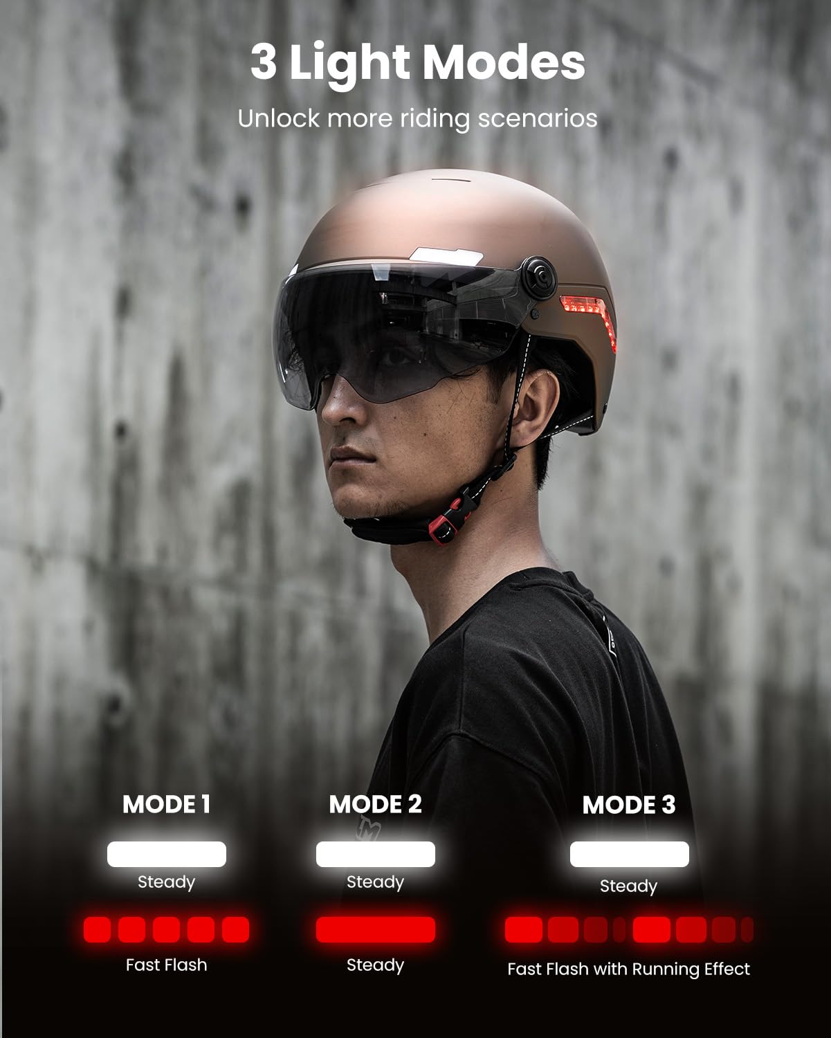 ILM Casque Velo Homme Femme Trotinette Electrique Adulte Visiere Lumiere LED Clignotant Feu Stop Homologue NTA-8776 MB101L