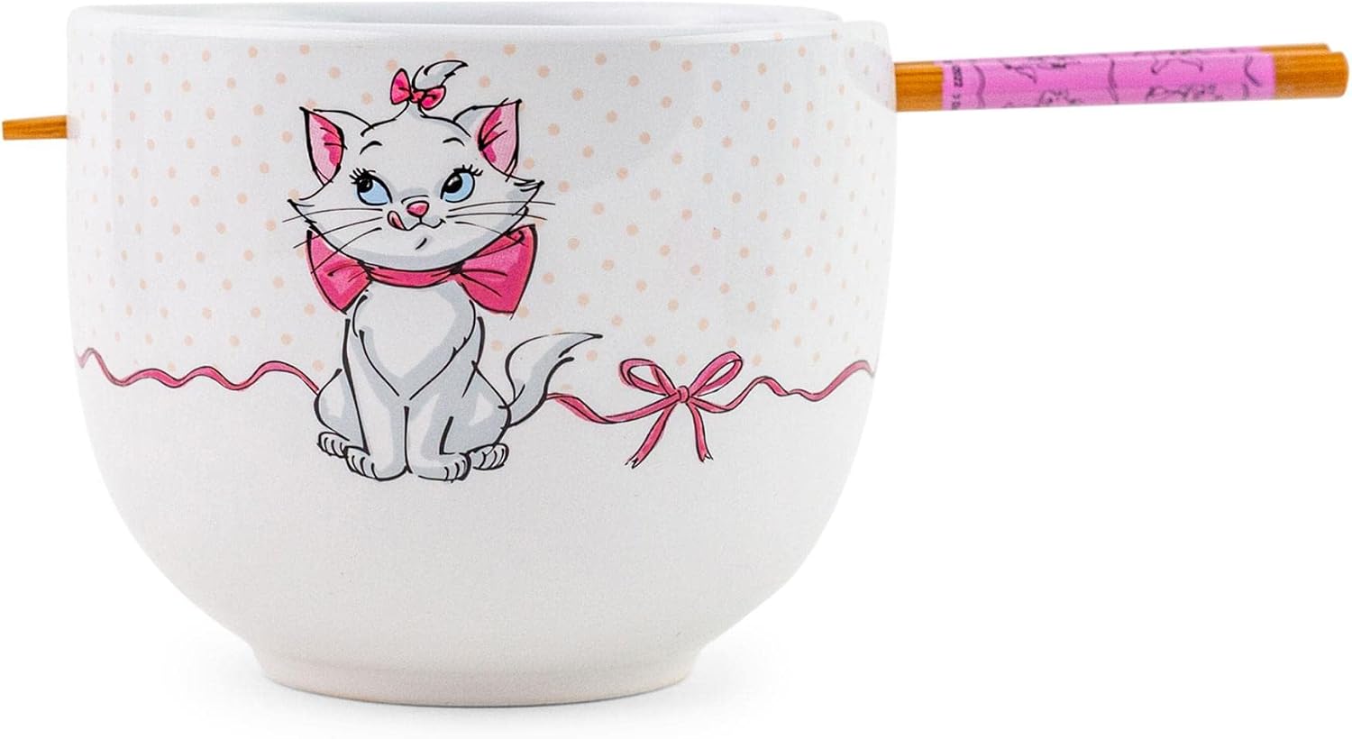 Silver Buffalo Disney The Aristocats Marie Ceramic Dinnerware Set | Includes 20-Ounce Ramen Noodle Bowl and Wooden Chopsticks