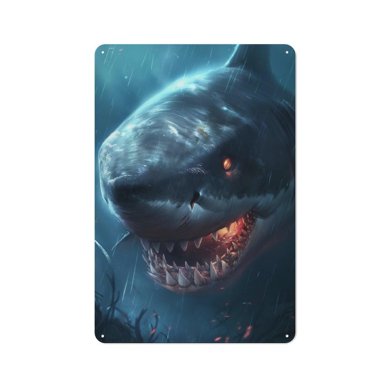 Junmoney Fantasy Shark Scary Glow Farmhouse Country Metal Sign 30X20cm, Cottage Wall Art For Farmhouse Kitchen, Pantry Or Dining Area