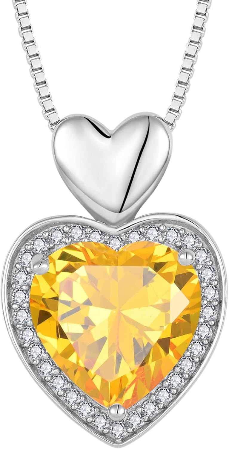 FJ Love Heart Necklaces 925 Sterling Silver Birthstone Pendant Necklace Birthday Anniversary Jewelry Gifts for Women