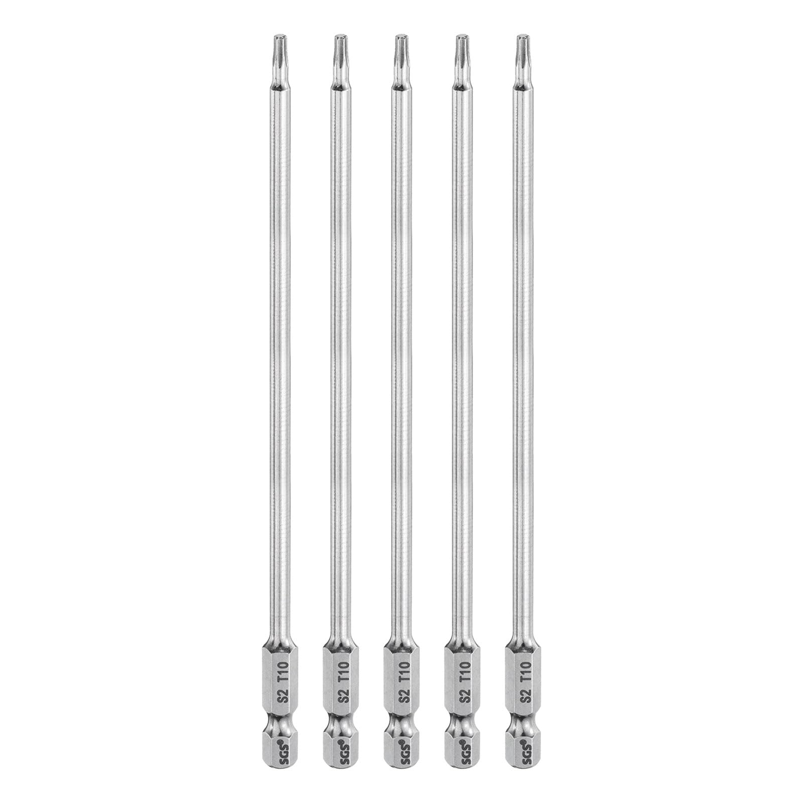 HARFINGTON 5pcs T10 Torx Bit 1/4" Hex Shank 6" Long S2 Steel Magnetic Tamper Resistant Star Bits Torx Head with Hole Industrial Grade for Driver Drill