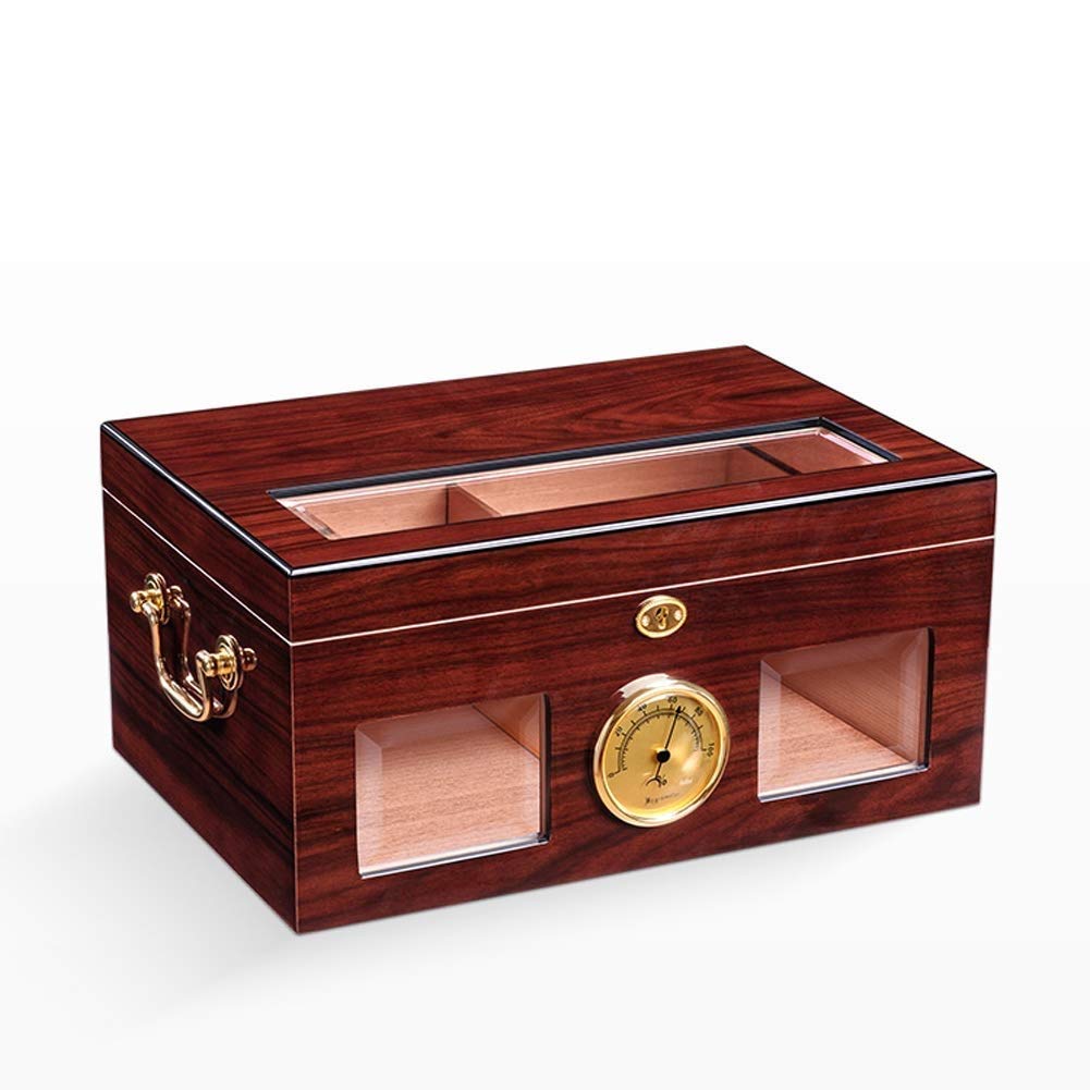 Die für das, gut designte Zedernholzverkleidung mit Hygrometer und Luftbefeuchter Zigarrenschrank aus Ebenholz importierte Massivholzkiste Zigarettenkiste doppelte große Kapazität Herren-Geschenkbox