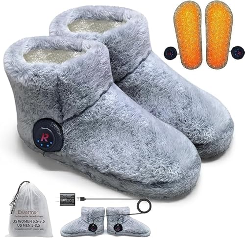 Electric Heated Slippers with Rechargeable Battery, Grey