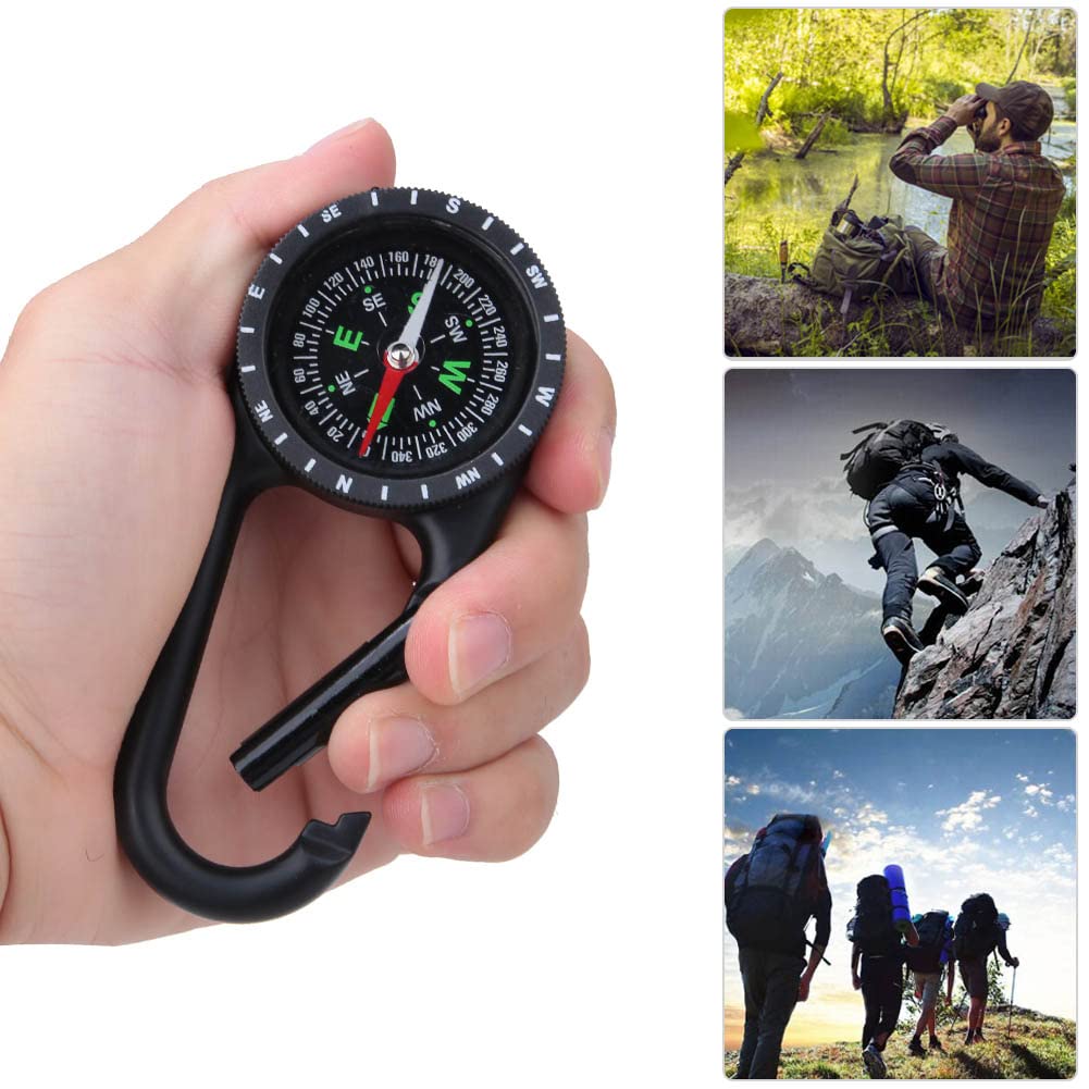 Kuuleyn Carabiner Clip On Compass - Mini Zinc Alloy Portable Carabiner Compass with Graduated Ring for Outdoor Hiking & Camping Navigation