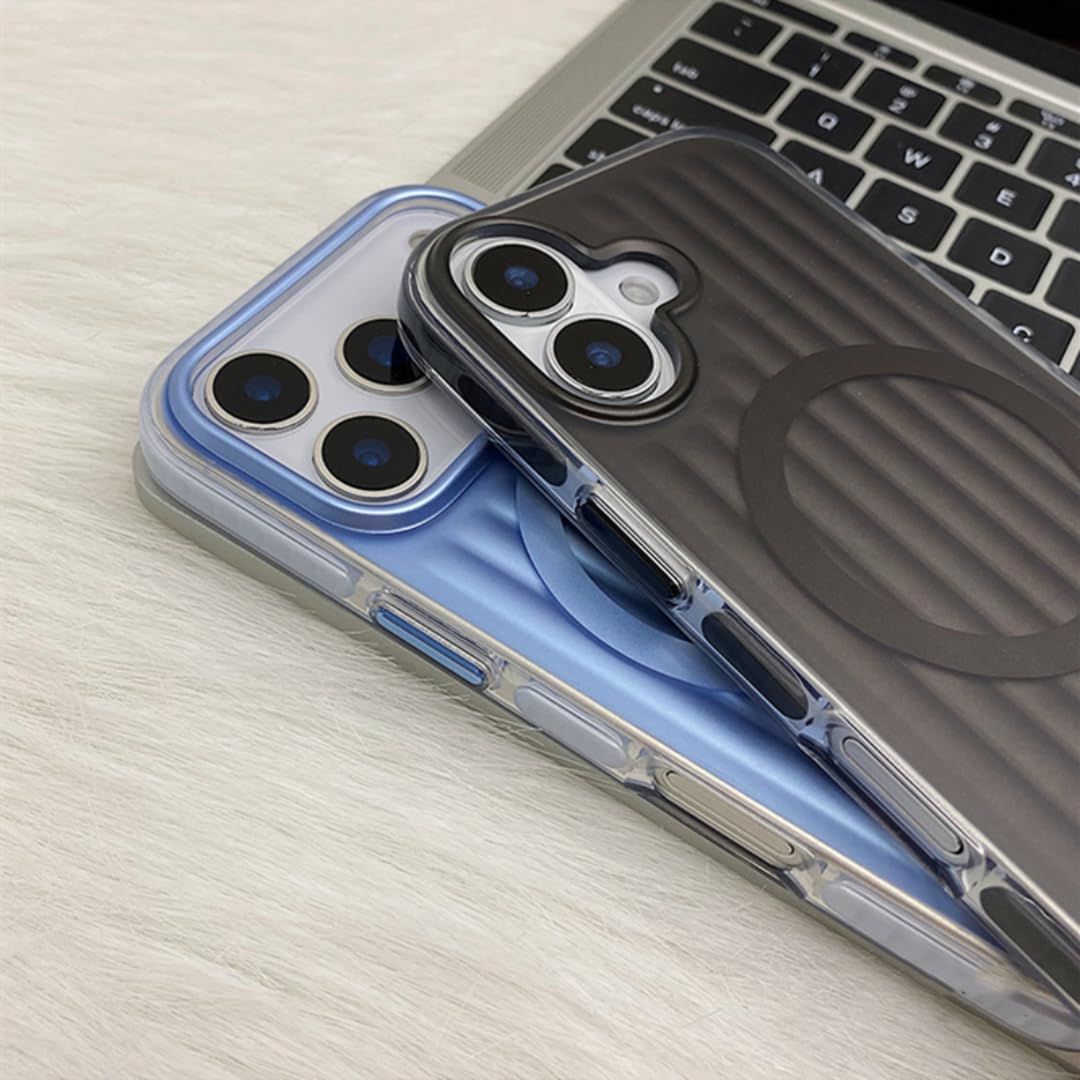 Etui magnetyczne na iPhone'a 15 Pro z matowymi paskami i magnetycznym wykończeniem, z funkcją ładowania bezprzewodowego (do iPhone'a 15 Pro/czarne)