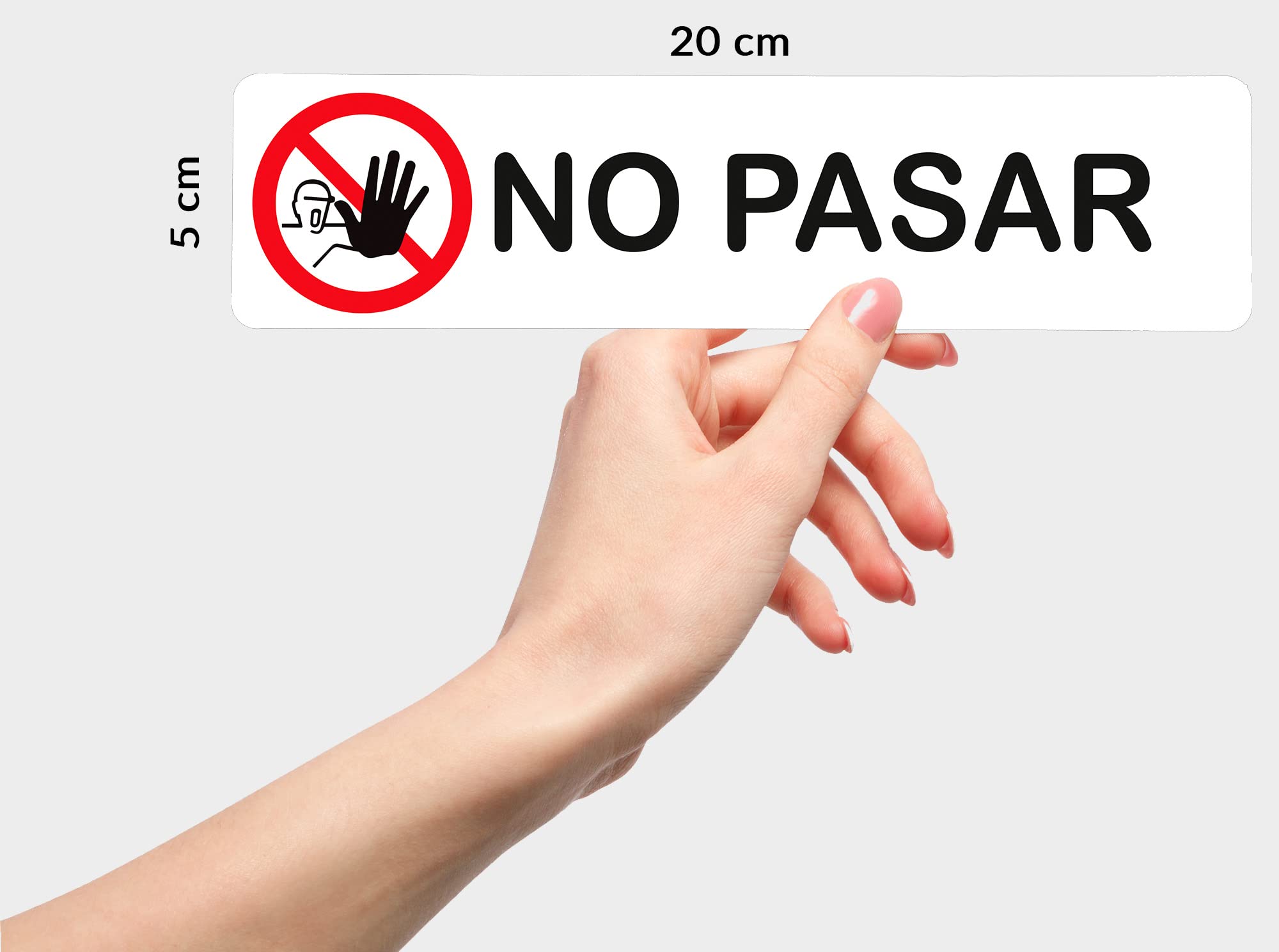 Cartello Adesivo PVC NON PASSO – 200x50mm, Bianco, Resistente UV, Prodotto In Spagna