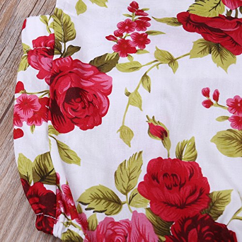 Newborn Kids Baby Girls Clothes Floral Jumpsuit Romper Playsuit + Headband Outfits (A-Red, 6-12 Months)