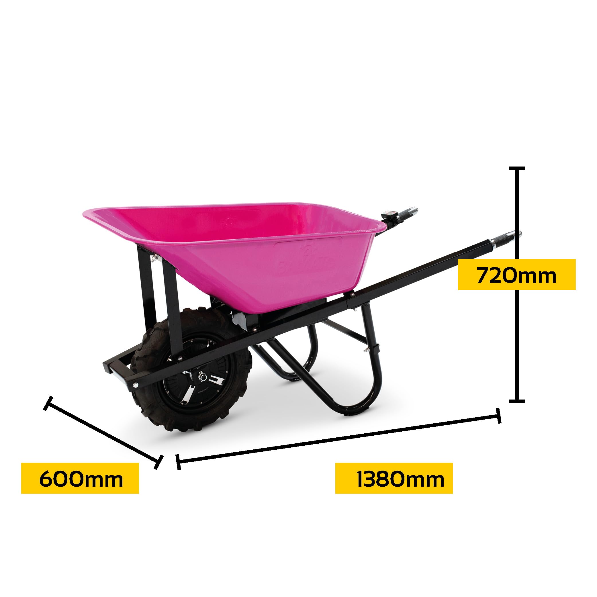 BAMATO Elektro-Schubkarre MTR-155 Pink Edition 150kg 75L Muldenschubkarre | Elektrische Muldenschubkarre mit 150kg Traglast | Stufenlos regelbar bis 6 km/h | Robustes 75L Volumen in stylischem Pink