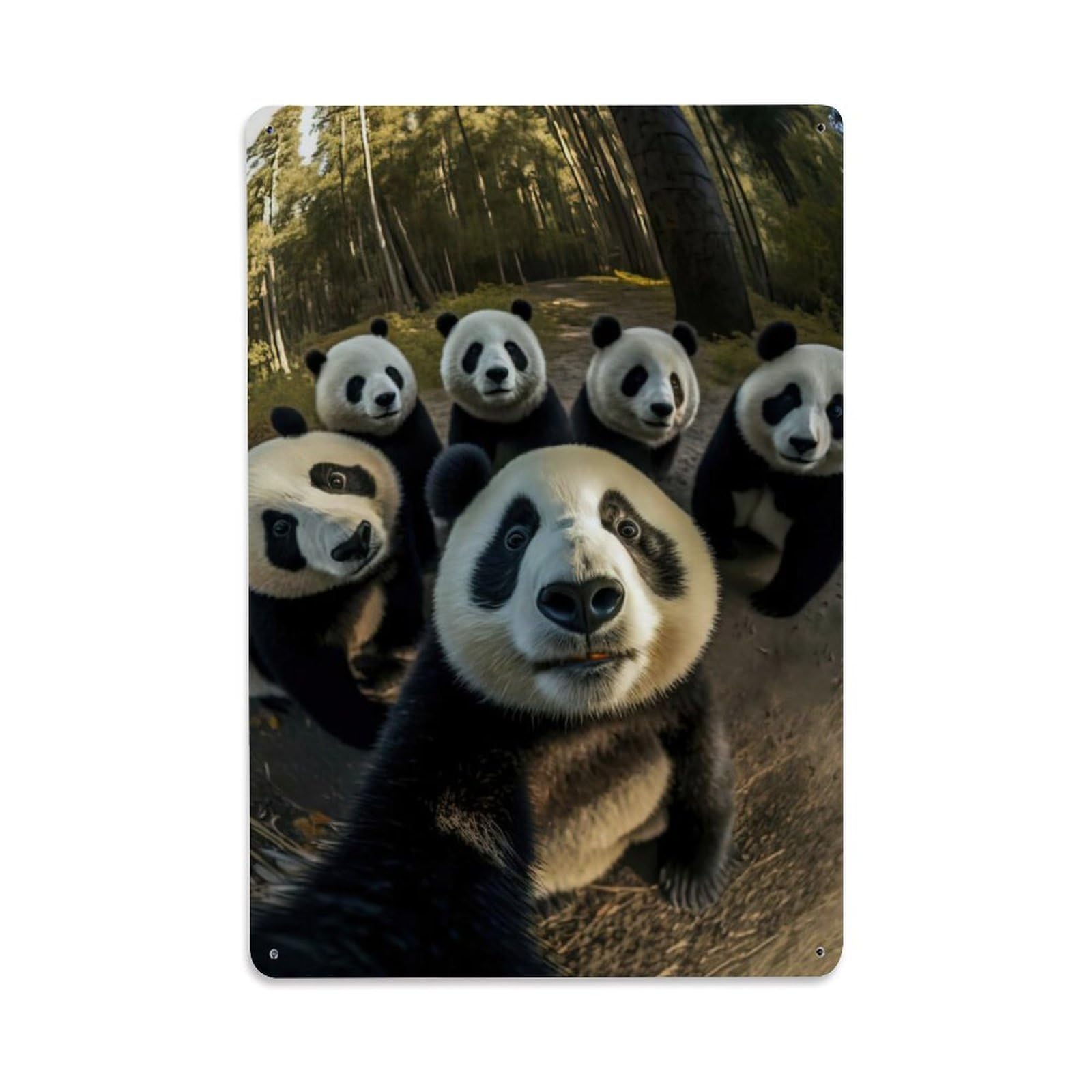 Floral Science Classic Culture Nature Wildlife Vintage Panda Metal Tin Sign Plaque Wall Decor for Cafe, Man Cave, Club Bar, Office, Home Garden Round Metal Poster 8x12Inch