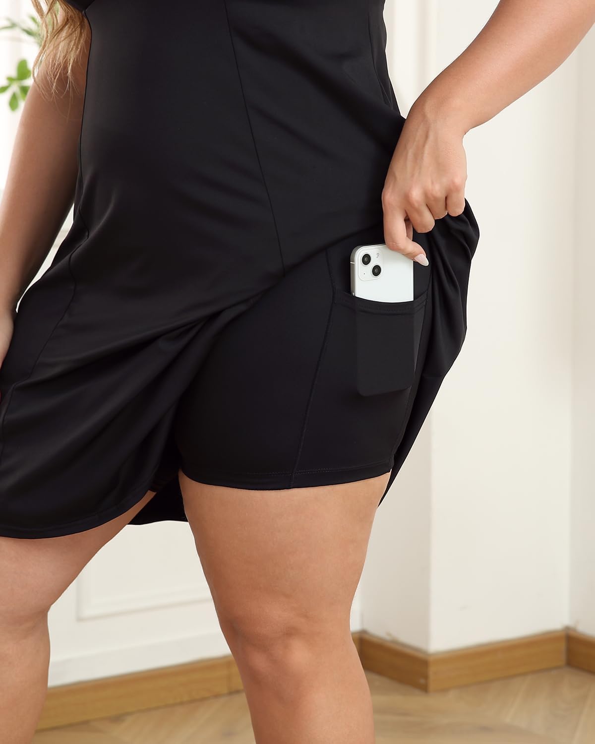 Women's Plus Size Tennis Athletic Workout Exercise Dress with Built-in Shorts & Bra - Image 3