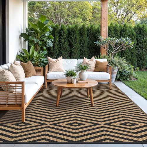 Image of GENIMO Outdoor Rug, Waterproof Plastic Rugs for Patio, 6'x9' Shadow Brown