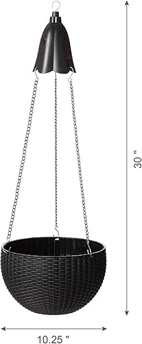 Miniatura 3 de Glitzhome Maceta colgante de plástico de 30 pulgadas de alto con luces solares, colgador de cesta negra con cadena para plantas